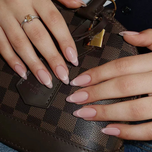 Chic Elegance Medium Almond Pink Gradient Press On Nail Set Featuring Glossy Finish