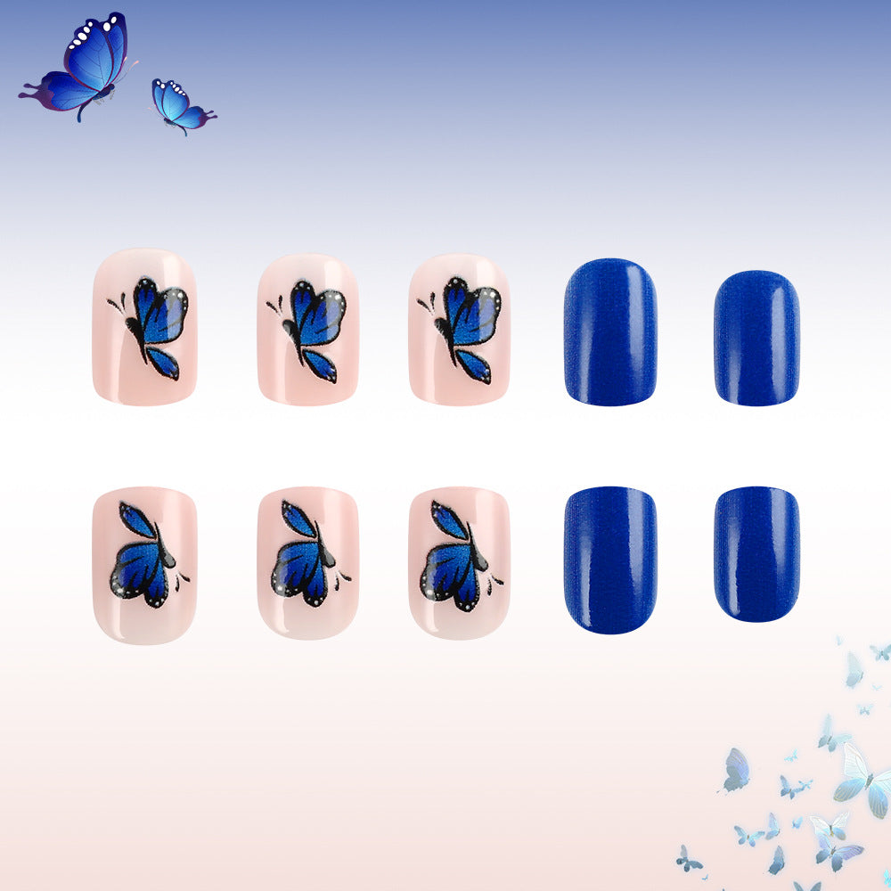 Butterfly Dreams Short Square Pink and Blue Press On Nail Set with Intricate Butterfly Art