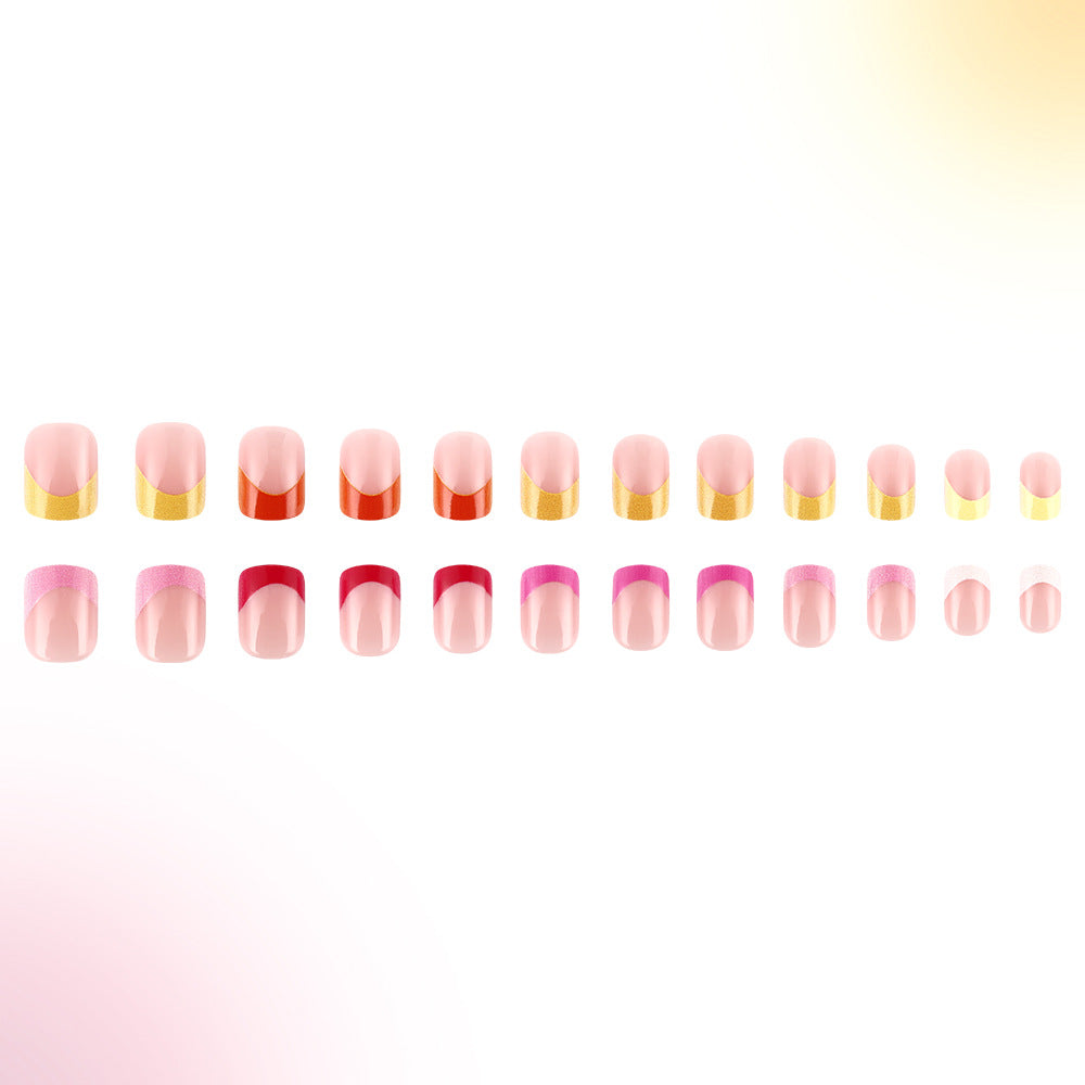 Chic Elegance Stylish Press On Nail Set Short Square Pink with Bold Color Accent Design