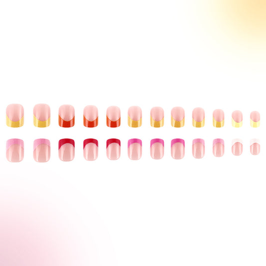 Chic Elegance Stylish Press On Nail Set Short Square Pink with Bold Color Accent Design
