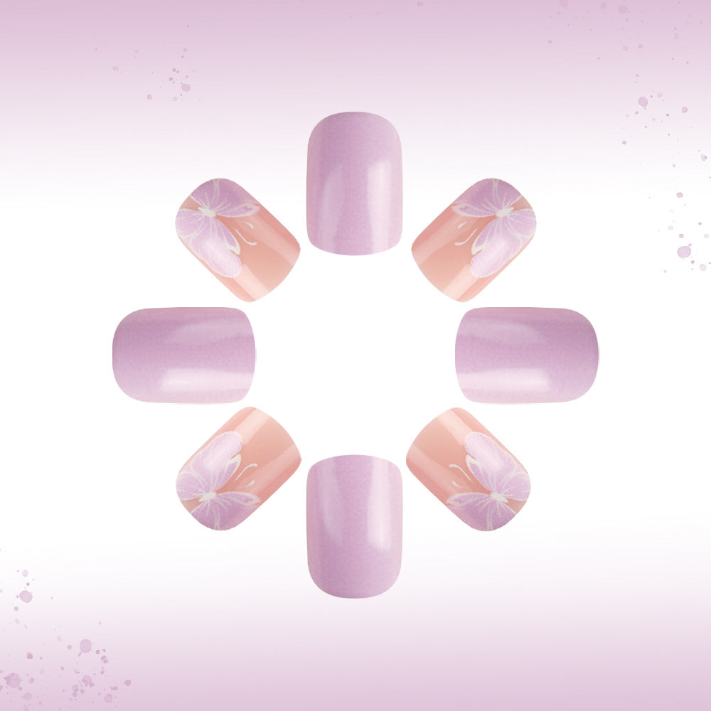 Whimsical Garden Short Square Lilac Pink Floral Accent Press On Nail Set