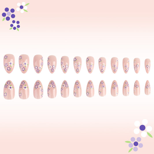 Floral Dream Medium Almond Pink Press On Nails with Dazzling Floral Accents