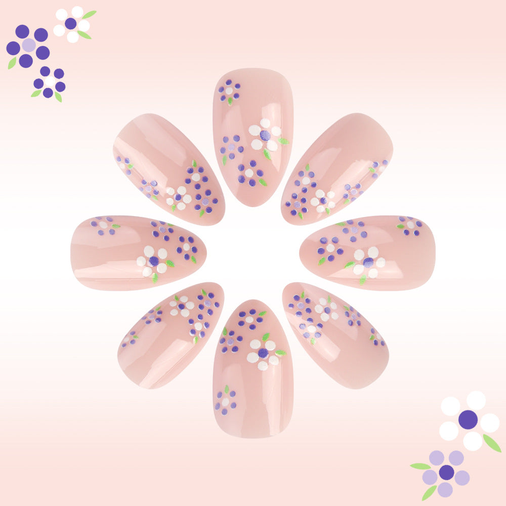 Floral Elegance Soft Medium Almond Blush with Delicate Flower Accents Press On Nail Set