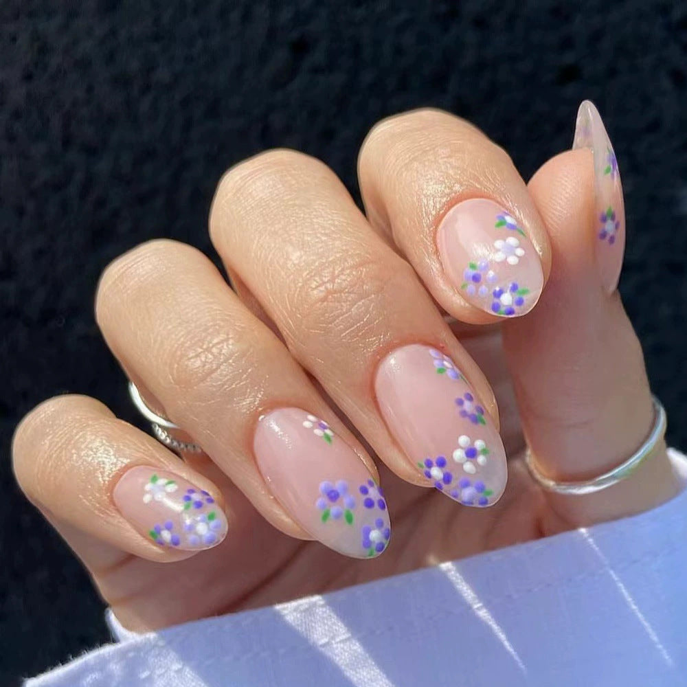 Blossoming Garden Medium Almond Transparent with Floral Accents Press On Nail Set