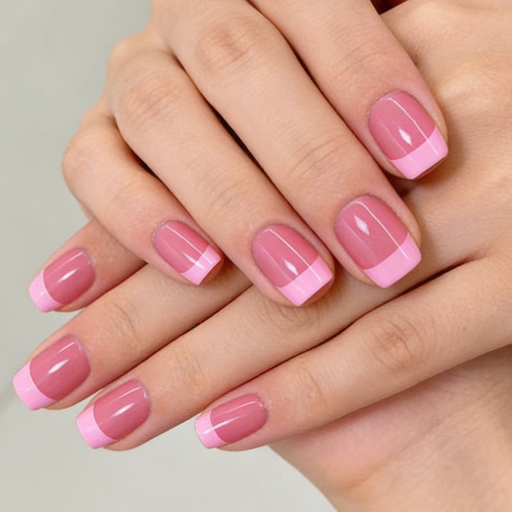 Chic Blossom Short Square Pink Press On Nail Set with Elegant French Tips