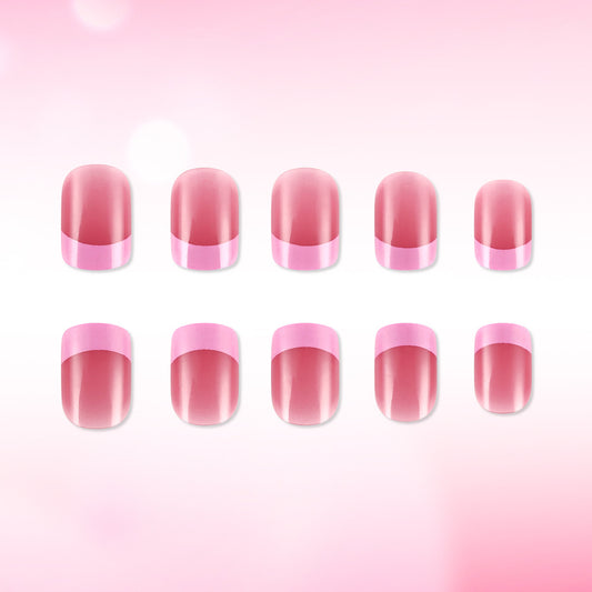 Chic Romance Pink Ombre Short Square Press-On Nail Set with Glossy Finish