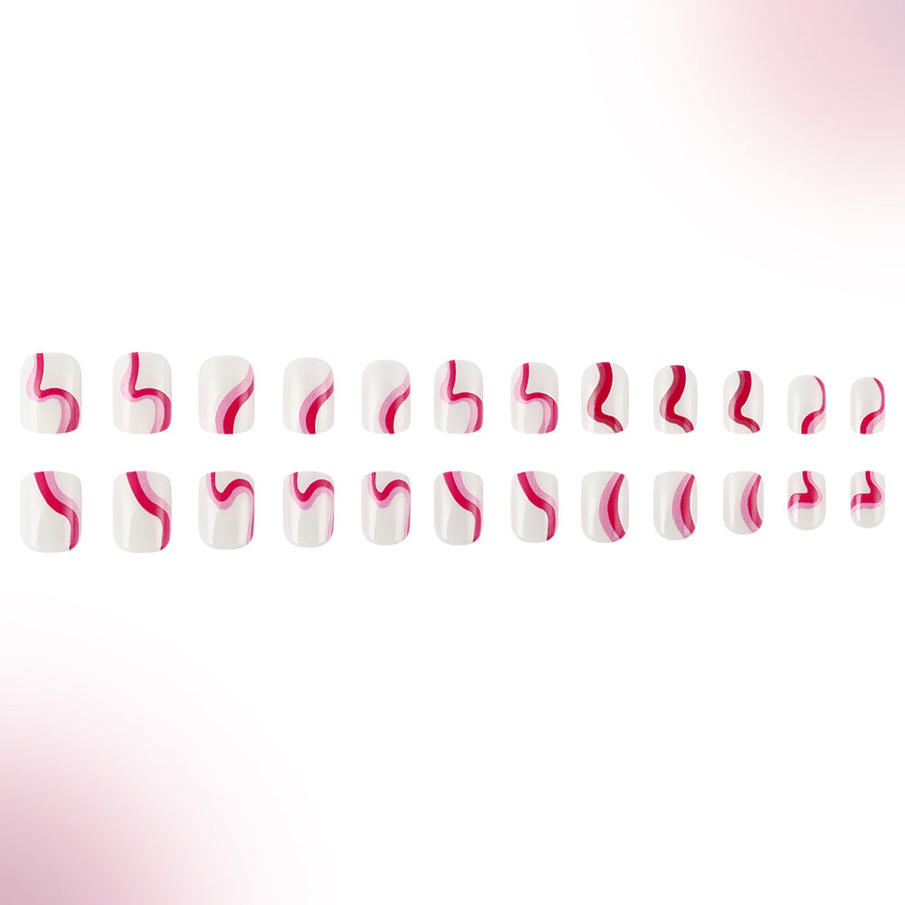 Whimsical Waves Short Square Long White and Pink Abstract Nail Press-on Set