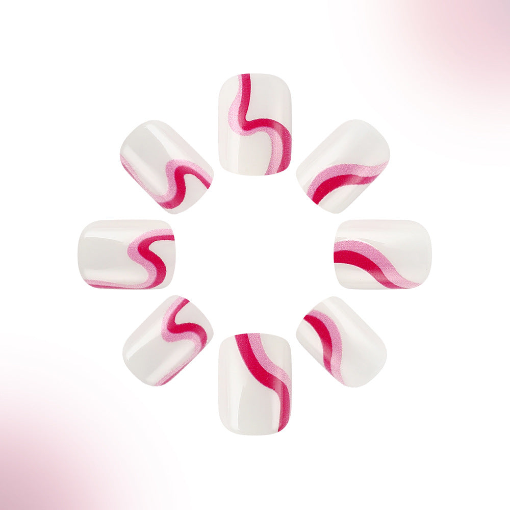 Candy Swirl Elegant Short Square White and Pink Ombre Nail Set with Curved Design