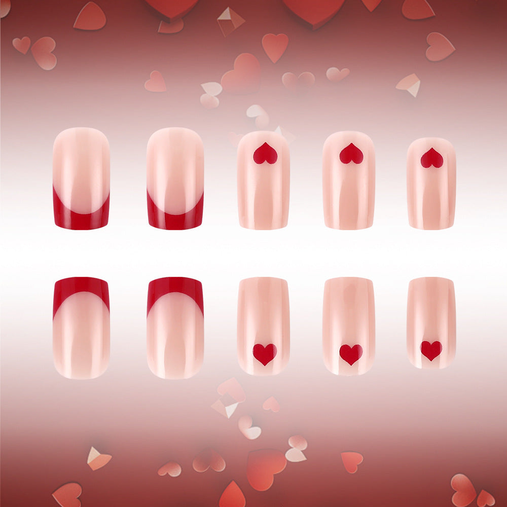 Romantic Heartbeat Medium Square Beige Red Designs Press On Nail Set