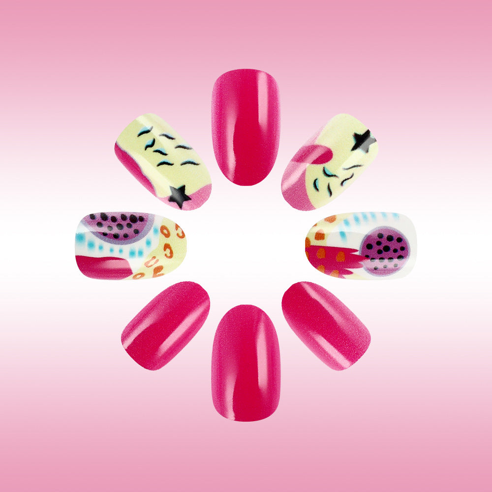Cosmic Vibes Short Oval Pink Press-On Nail Set with Unique Artistic Designs