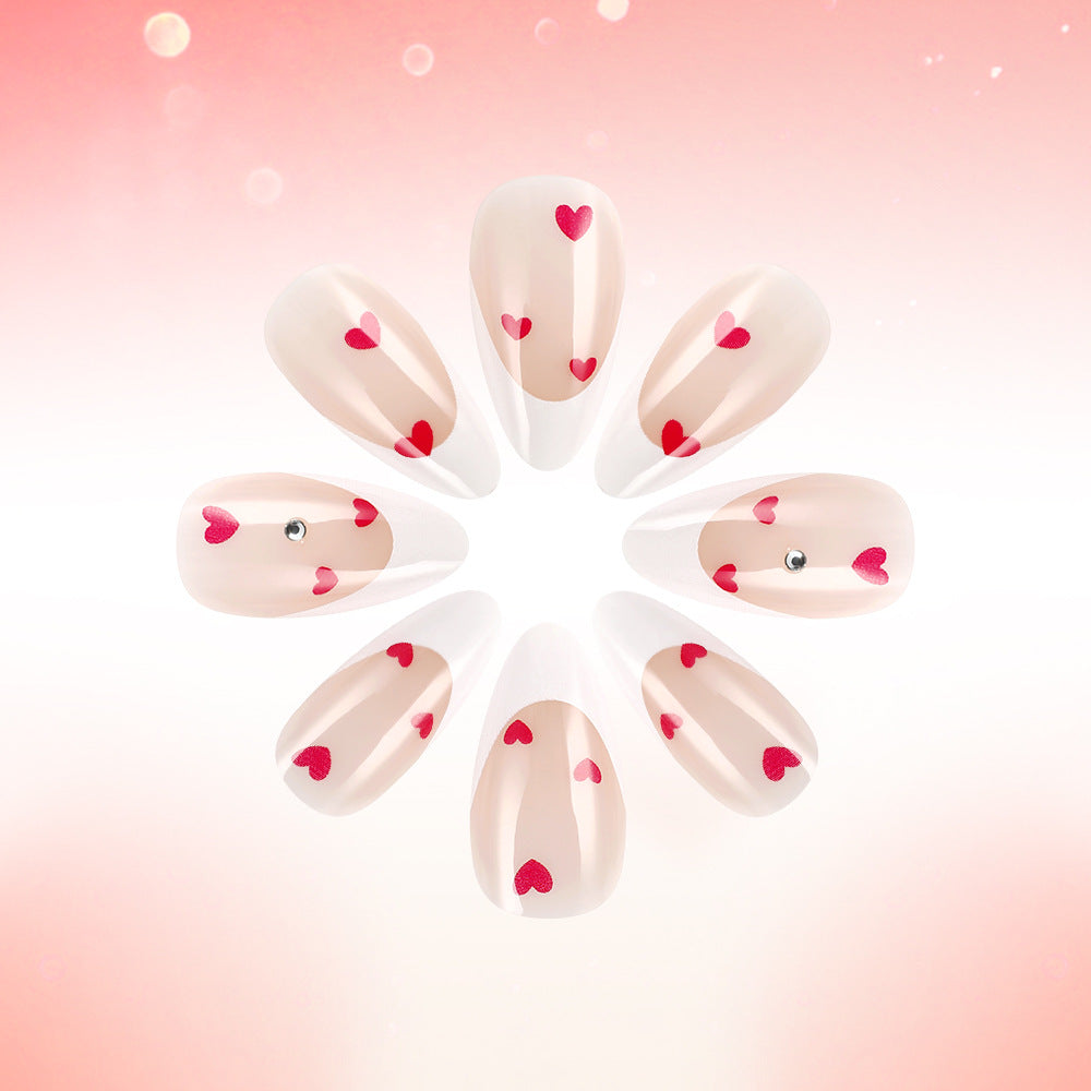 Romantic Blossom Long Almond Pink with Heart Detail Press-On Nail Set