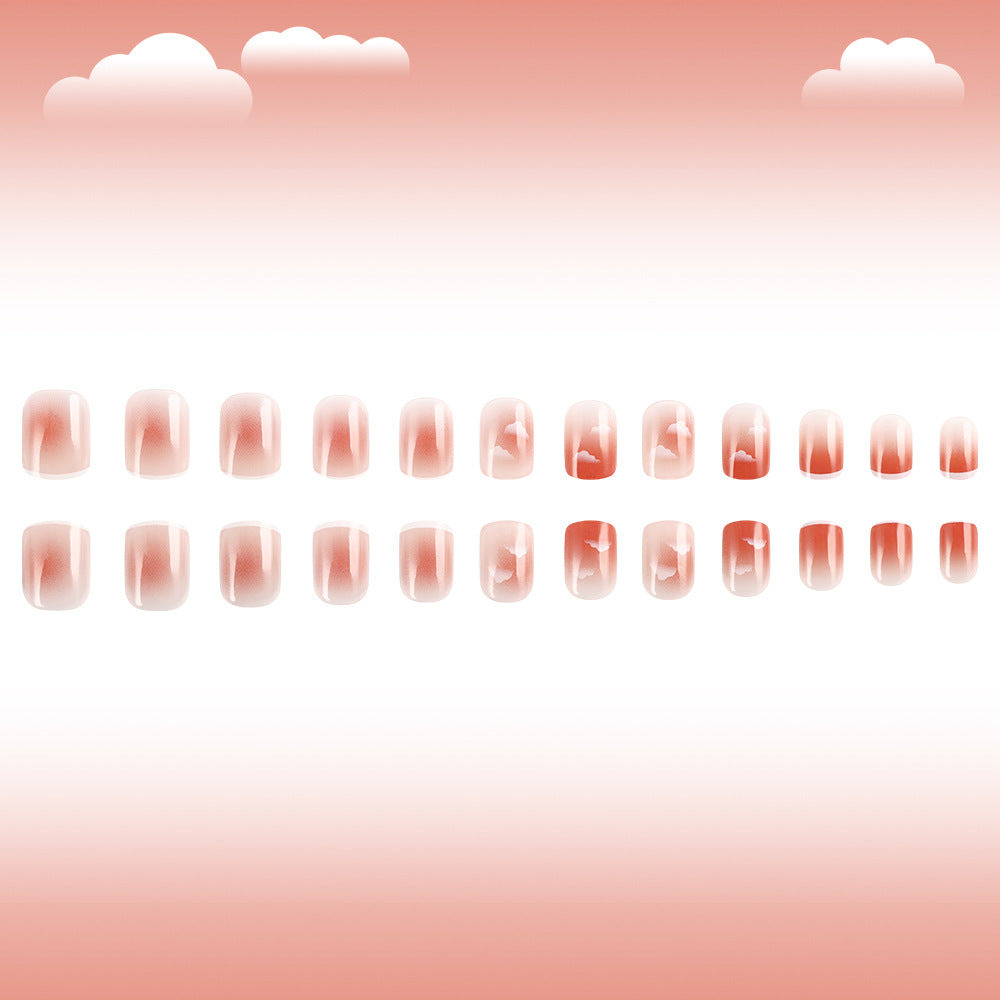 Dreamy Sunset Soft Short Square Blush Gradient Press On Nail Set with Mirror Finish
