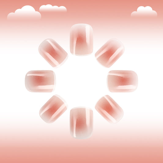 Cloud Inspired Elegant Short Square Press On Nail Set in Soft Pink with Ombre Finish