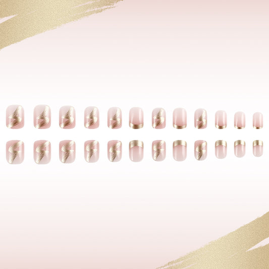 Glamorous Elegance Short Square Pink Nails with Golden Lightning Design