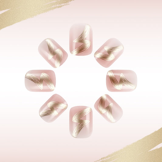 Whimsical Dreams Length Short Shape Square Color Soft Pink Feature Elegant Gold Swirl Accent Press On Nail Set