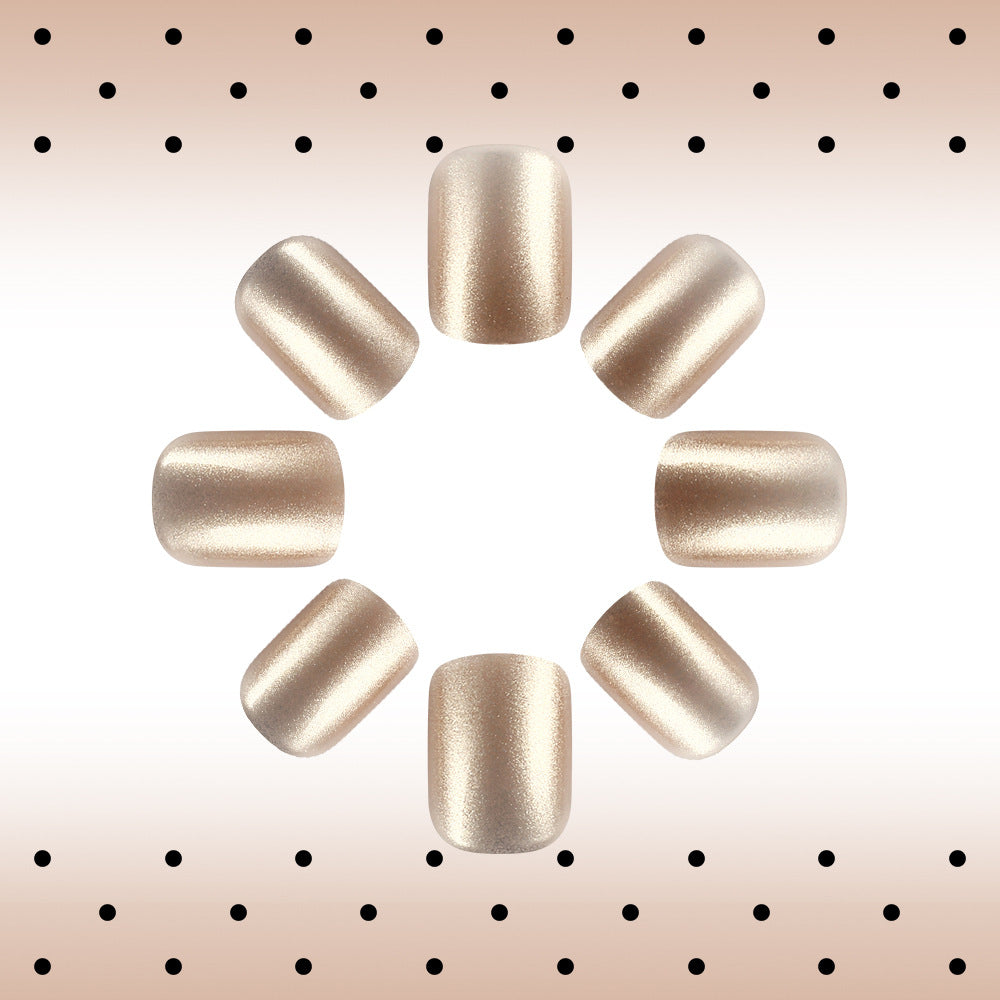 Glamorous Elegance Short Square Metallic Champagne Press On Nail Set with Shimmering Finish