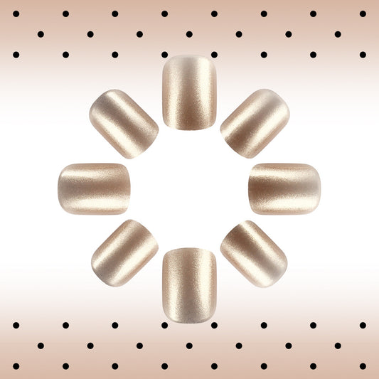 Glamorous Elegance Short Square Metallic Champagne Press On Nail Set with Shimmering Finish