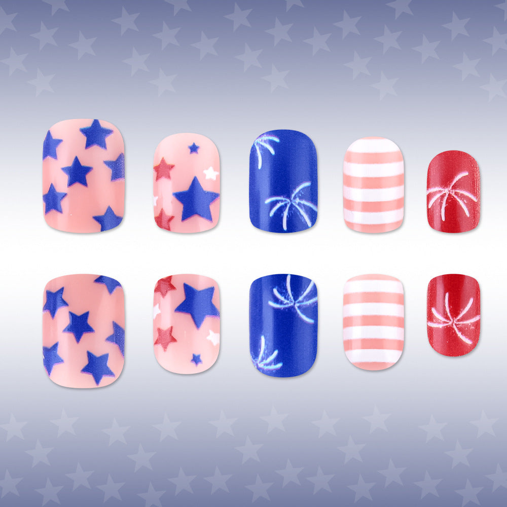 Patriotic Vibes Short Square Pink with Star Patterns Press on Nail Set