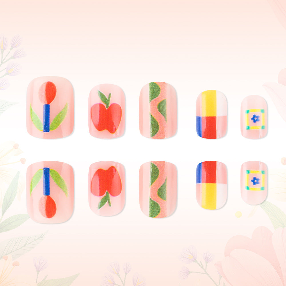 Whimsical Garden Short Square Vibrant Floral Design Press On Nail Set