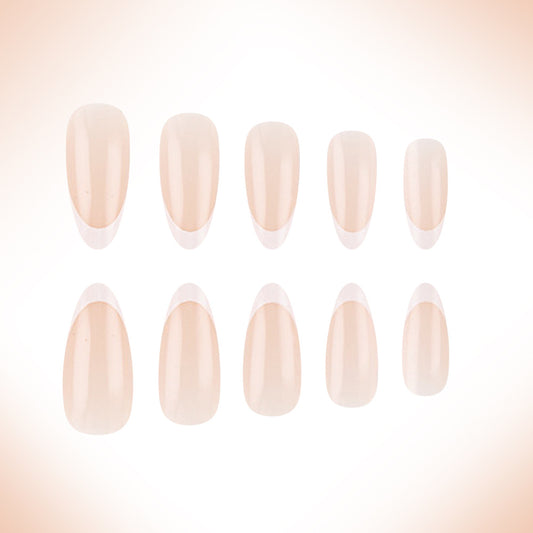 Elegant Garden Dreamy Long Almond Shaped Beige Press On Nail Set with French Tips