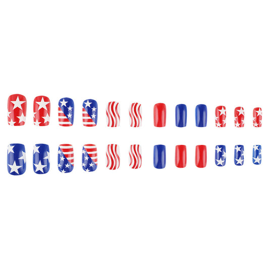 Patriotic Celebration Medium Square Red Blue Featuring Stars and Stripes Press On Nail Set