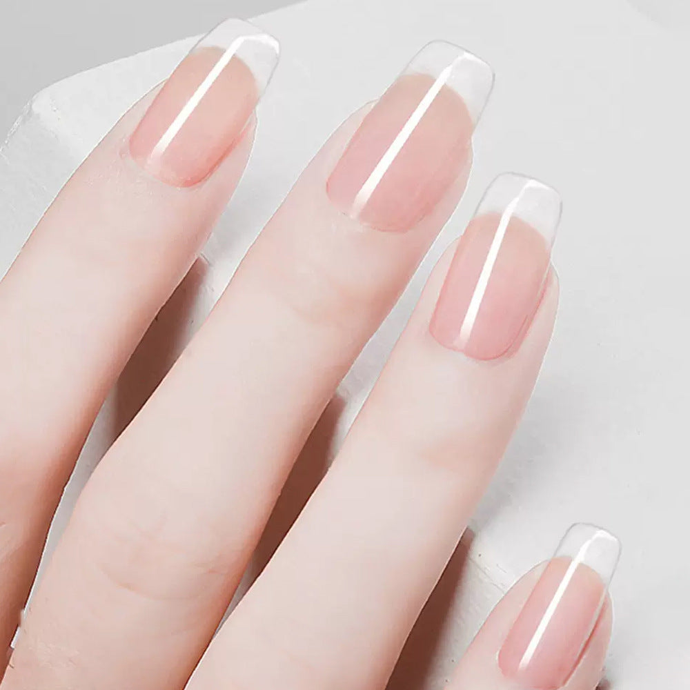 Elegant Crystal Clarity Long Square Press On Nail Set Clear Pink Tipped with Glossy Finish