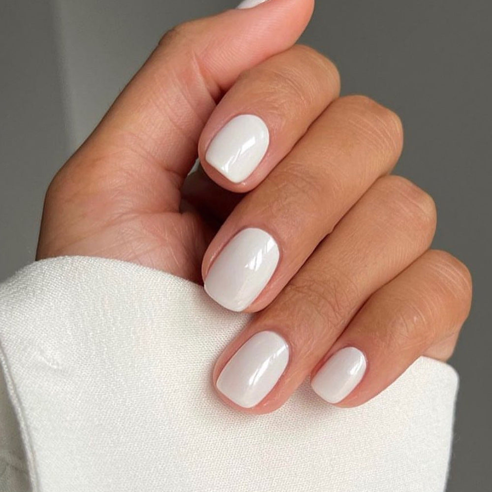Elegant Serenity Short Square White Press On Nail Set with Glossy Finish