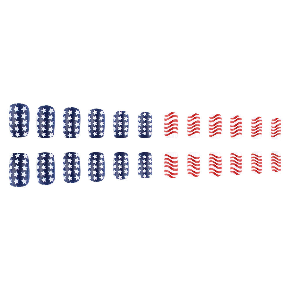 Patriotic Celebration Medium Square Blue and White Star Design with Red and White Stripes Press On Nail Set