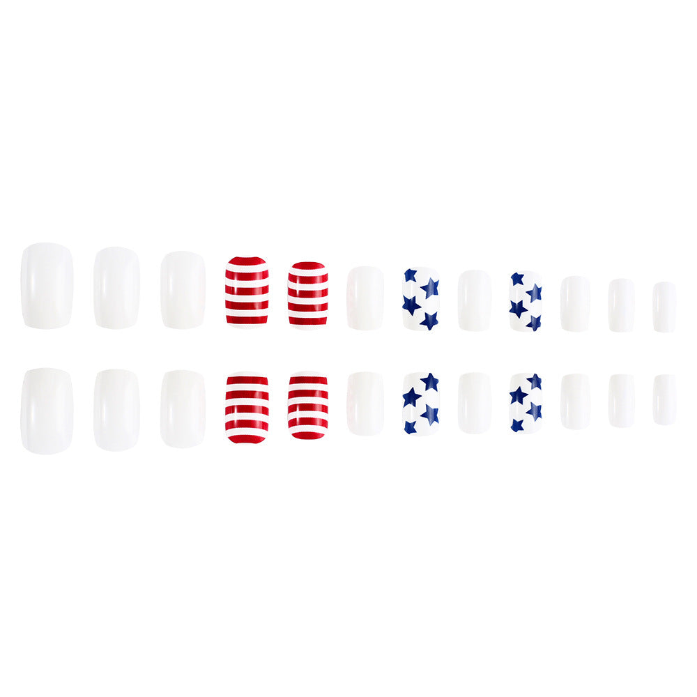 Patriotic Festivity Medium Square White and Red Striped with Blue Star Accents Press-On Nail Set