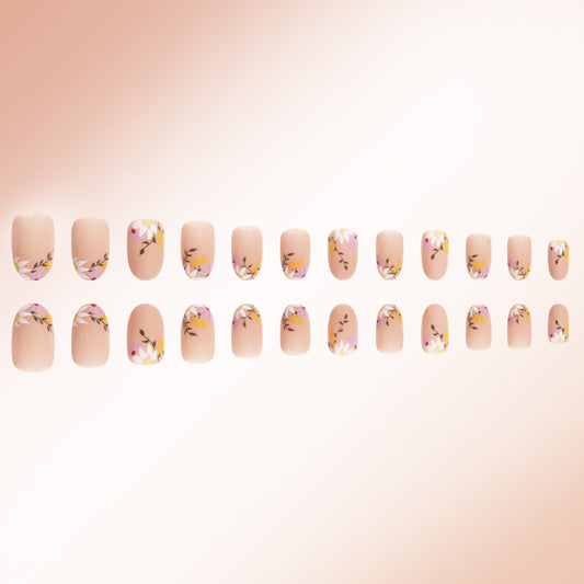 Blossom Dreams Elegant Short Oval Mauve Press On Nail Set with Delicate Floral Accents