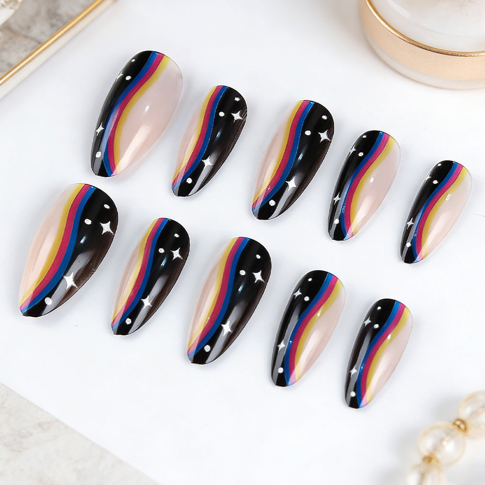 Celestial Radiance Long Almond Multicolor with Starry Accents Press On Nail Set