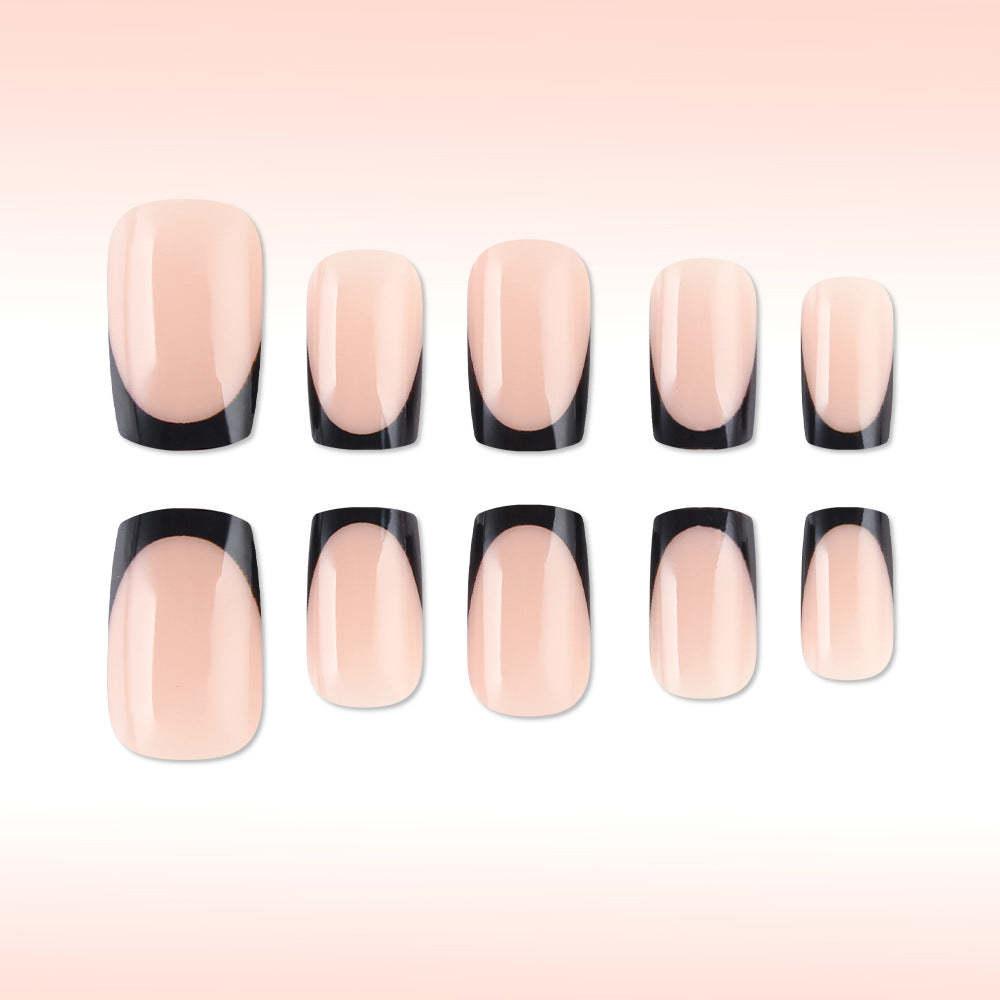 Elegant Night Black and Beige Long Almond Glossy Finish Press on Nail Set