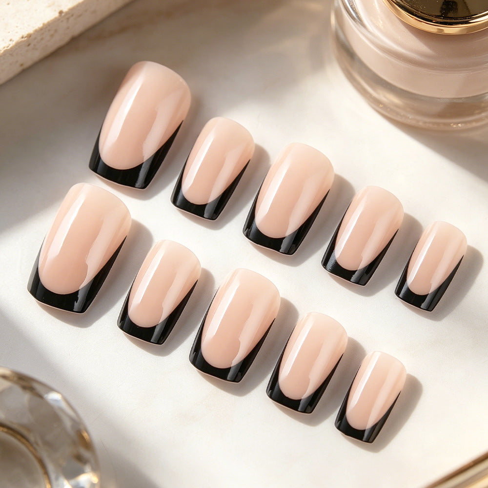 Chic Glamour Short Square Beige and Black Ombre Press On Nail Set