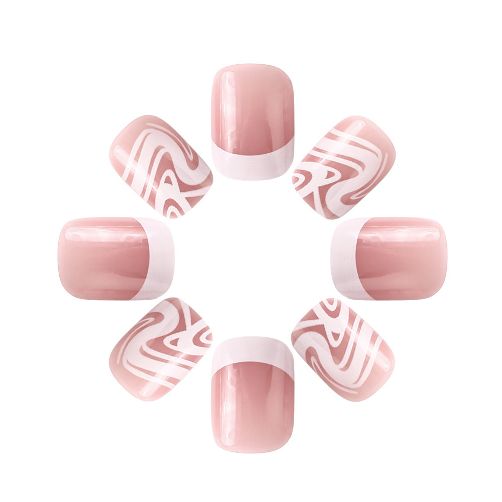 Chic Elegance Soft Short Square Blush Pink with Marble Accent Press-On Nail Set