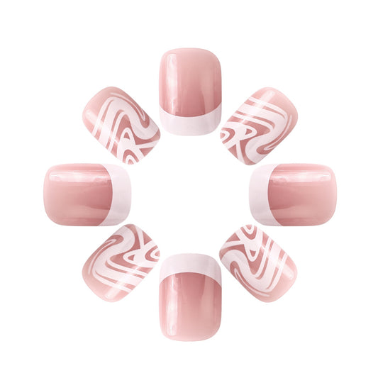 Chic Elegance Soft Short Square Blush Pink with Marble Accent Press-On Nail Set