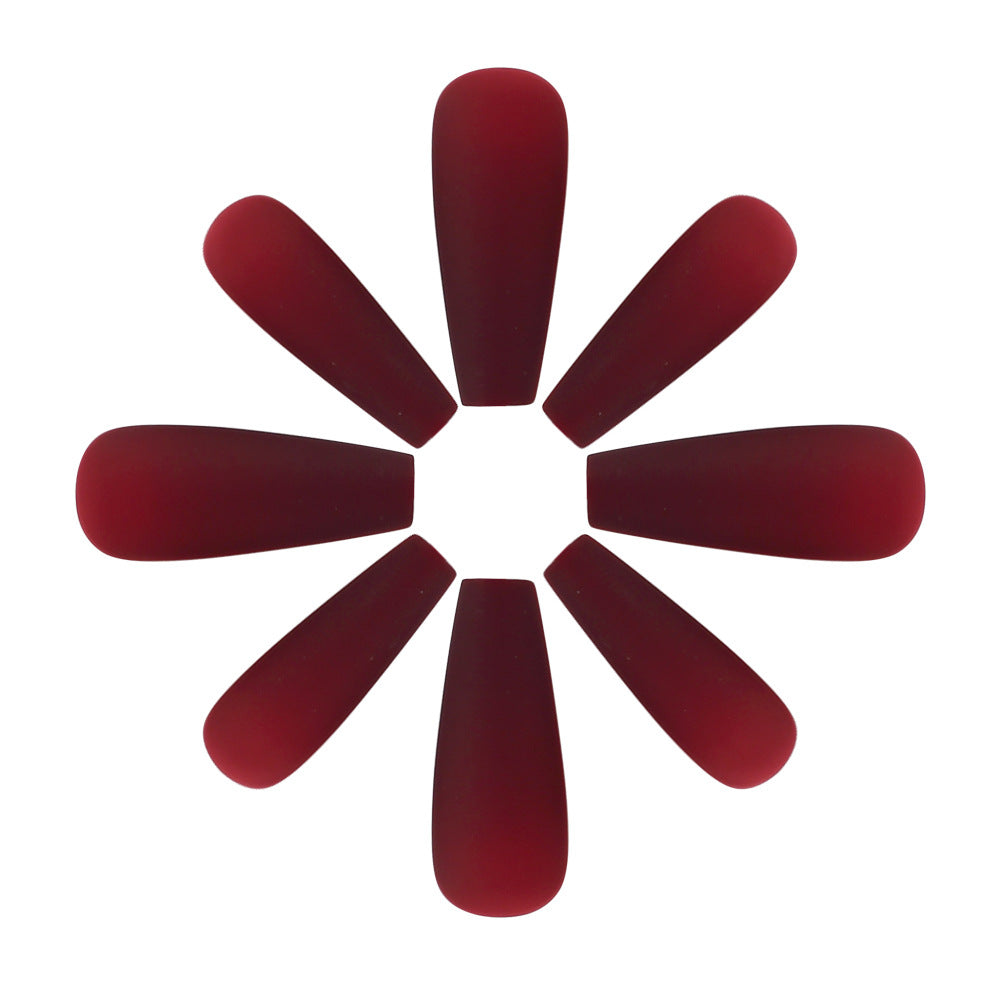 Elegant Autumn Inspired Long Coffin Shaped Matte Burgundy Press On Nail Set