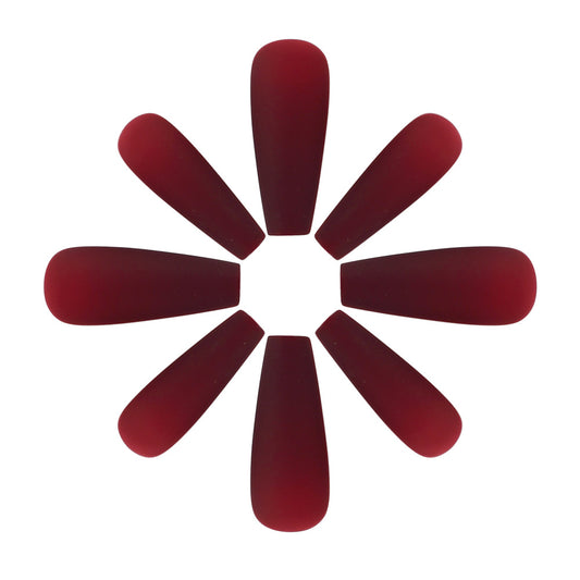 Elegant Autumn Inspired Long Coffin Shaped Matte Burgundy Press On Nail Set