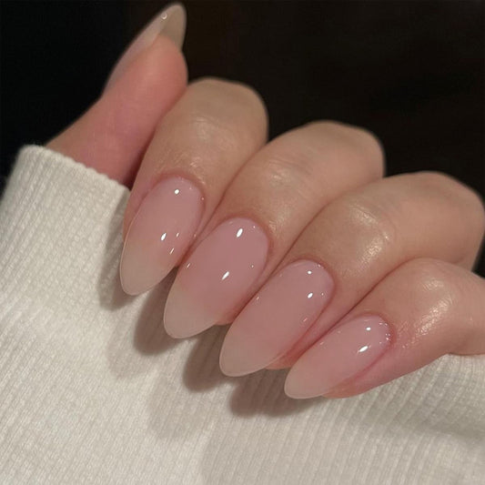 Glamourous Lady Long Almond Blush Ombre Press On Nail Set with Shine Finish