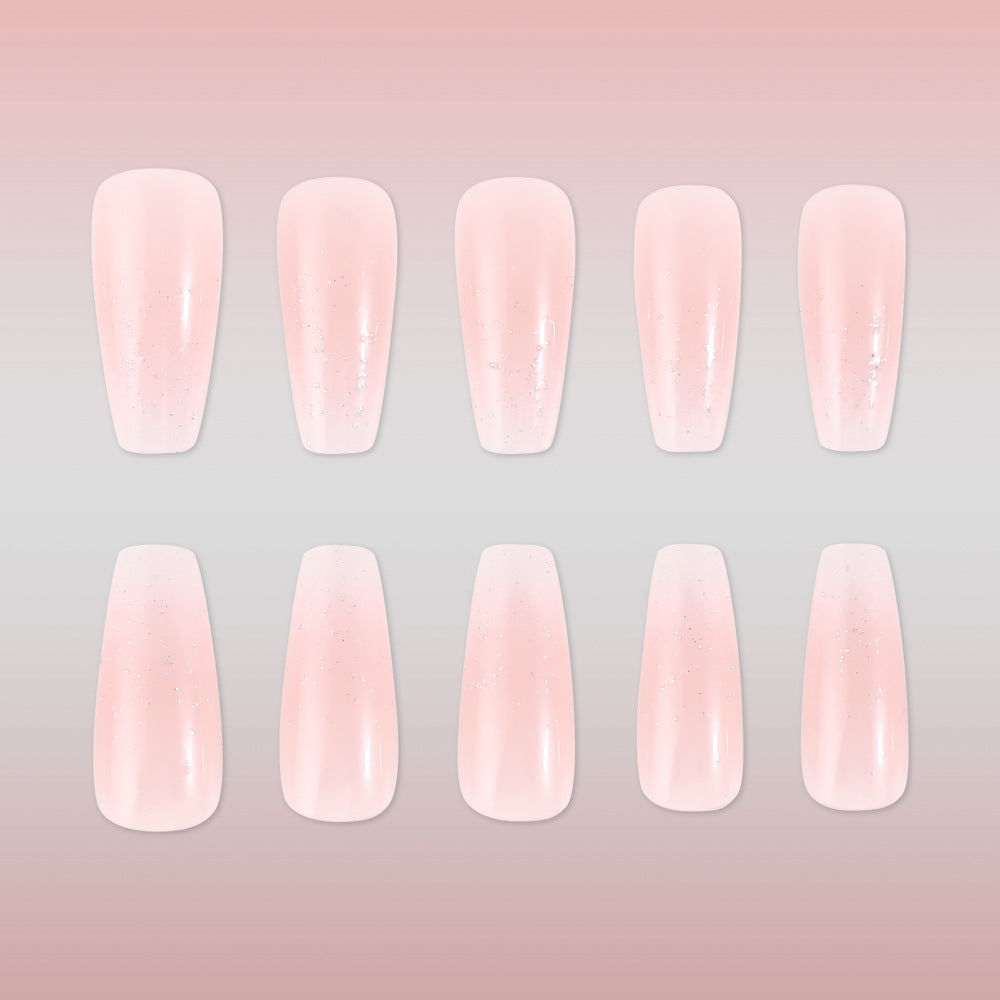 Gorgeous Blossom Inspired Press On Nail Set Long Coffin Shape Soft Pink with Iridescent Sparkle