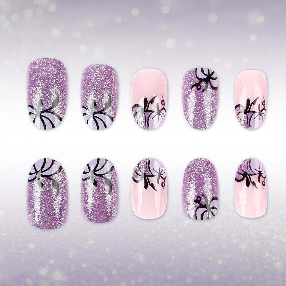 Enchanting Purple Sparkle Medium Round Stunning Glitter Design Press On Nail Set
