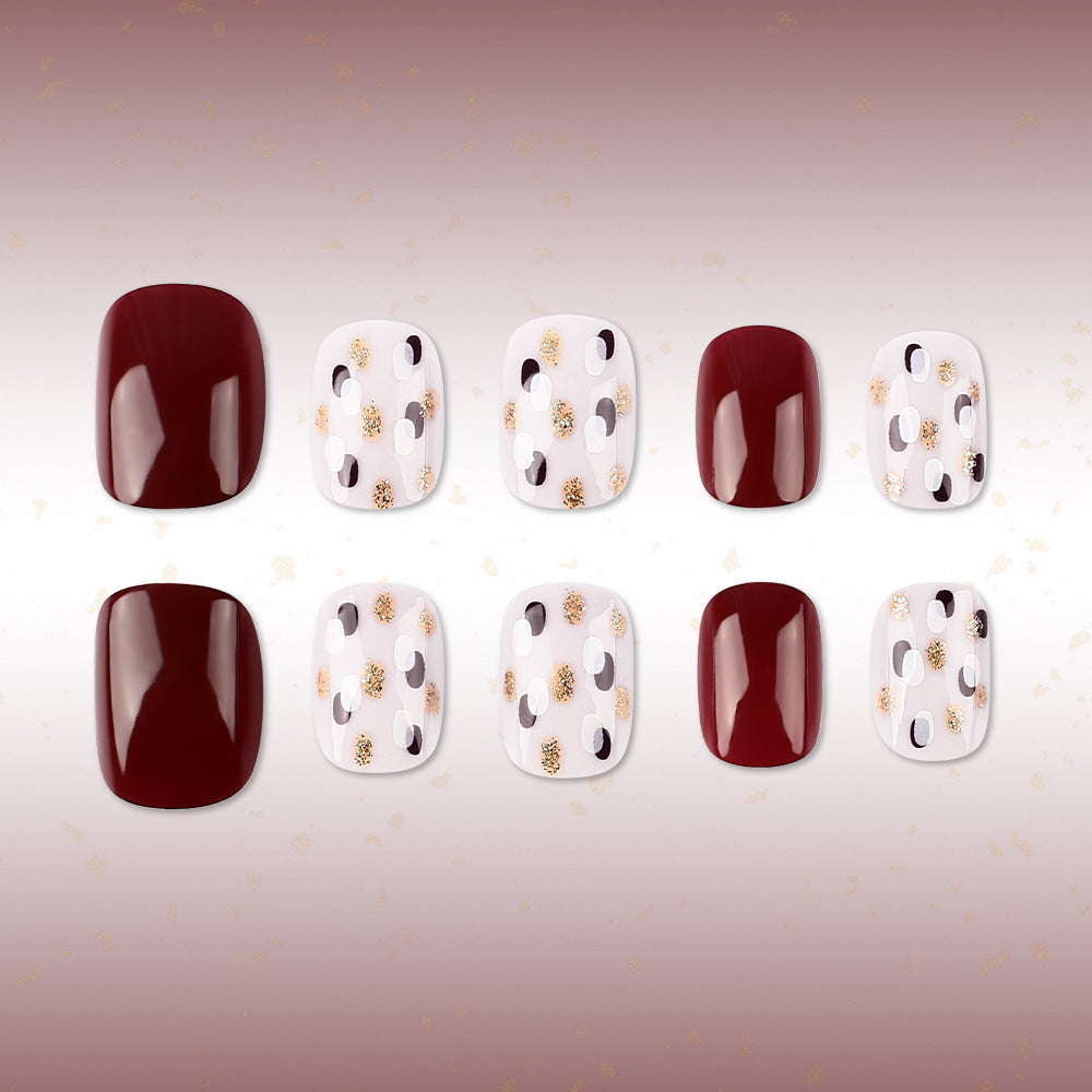 Chic Elegance Short Square Burgundy with Glitter Accents Press-On Nail Set
