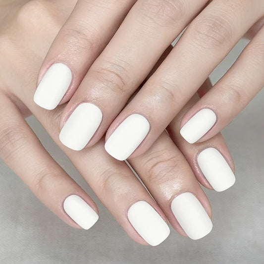 Elegant Serenity Short Square Pure White Matt Finish Press On Nail Set