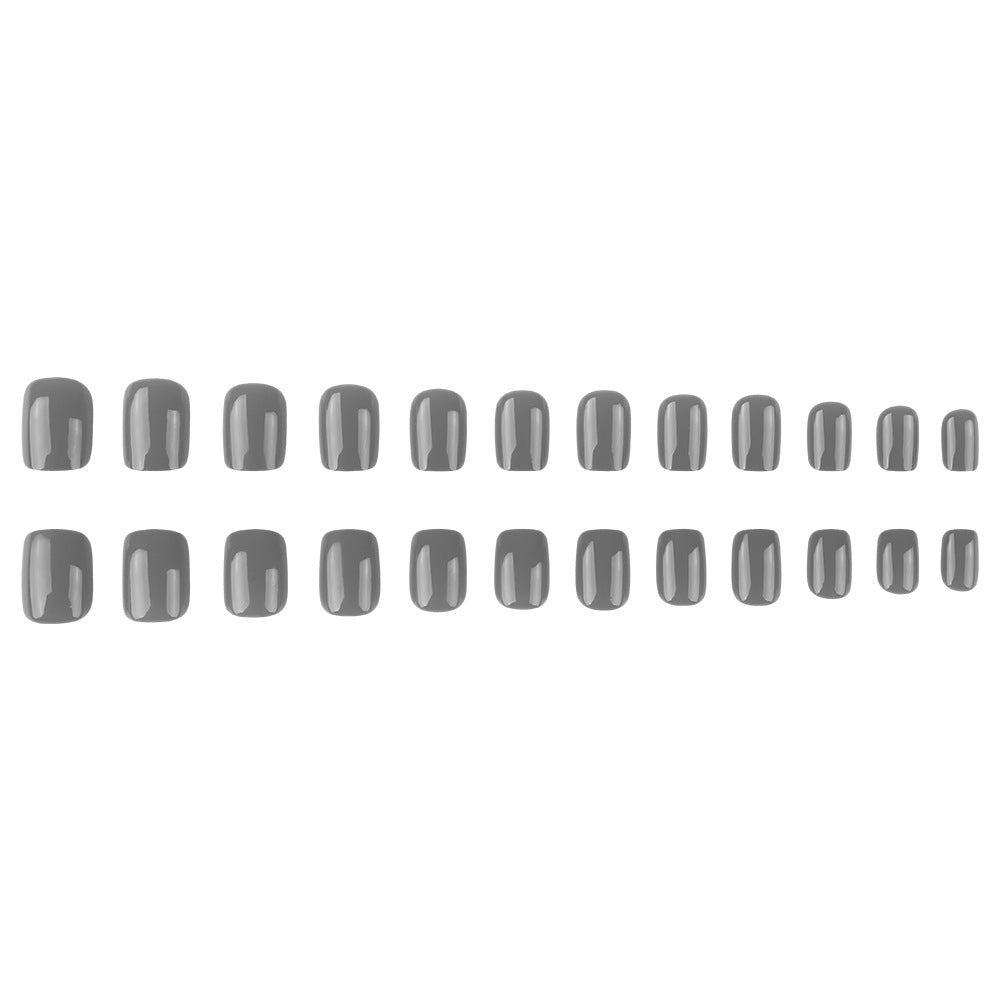 Glamorous Urban Chic Medium Square Shape Gray Glossy Finish Press On Nail Set