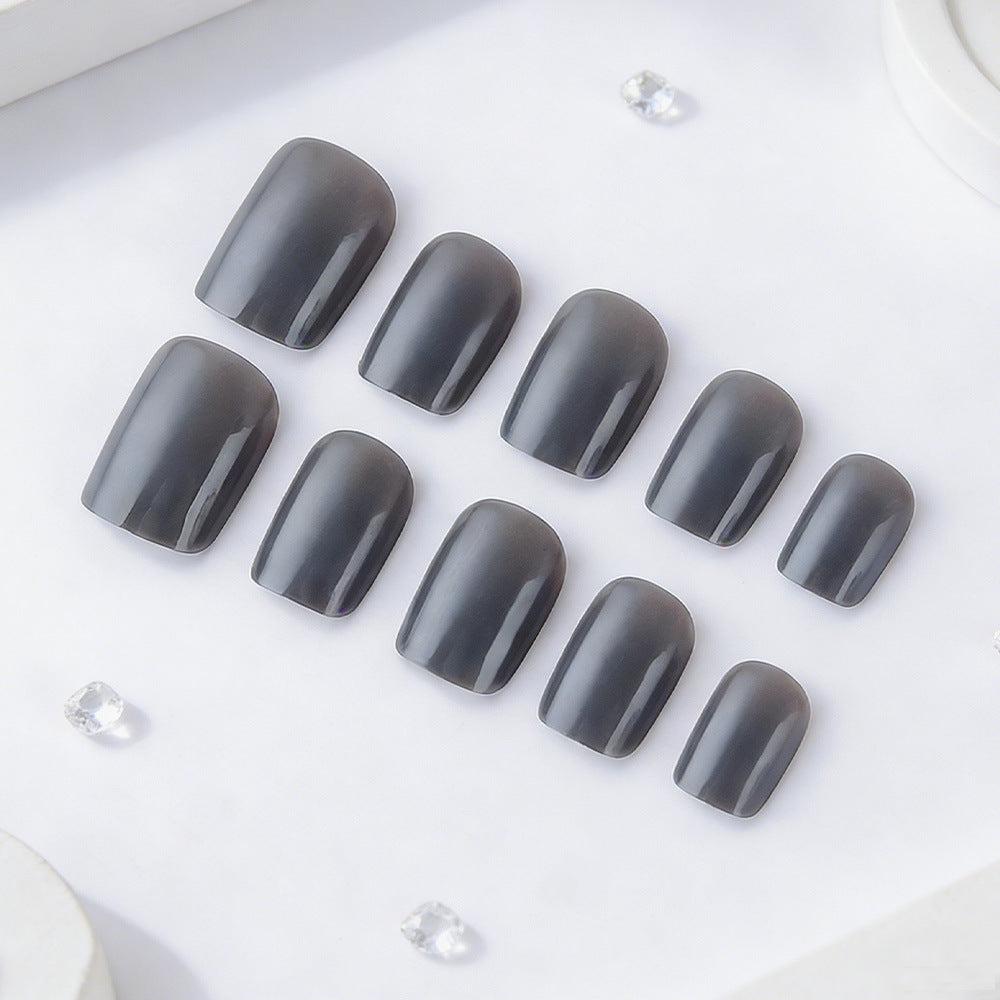Gothic Elegance Medium Square Dark Gray Press on Nail Set with High Gloss Finish