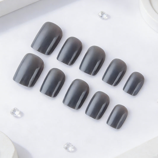 Gothic Elegance Medium Square Dark Gray Press on Nail Set with High Gloss Finish