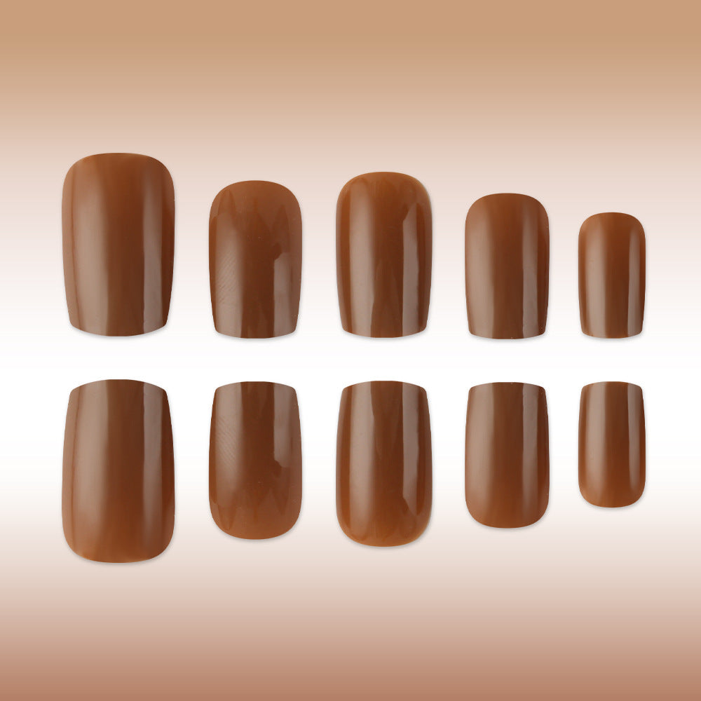 Autumn Elegance Medium Square Rich Brown Glossy Press on Nails with Unique Blend of Shapes