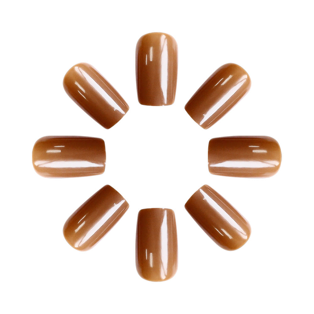 Autumn Elegance Glossy Medium Square Shaped Warm Brown Press On Nail Set with Iridescent Shine