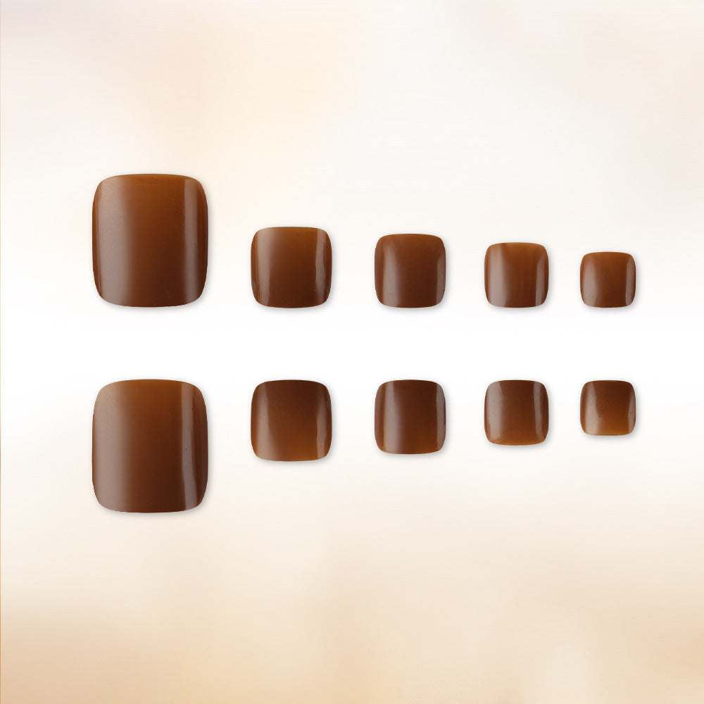 Autumn Elegance Short Square Brown Press On Toenail Set with Glossy Finish