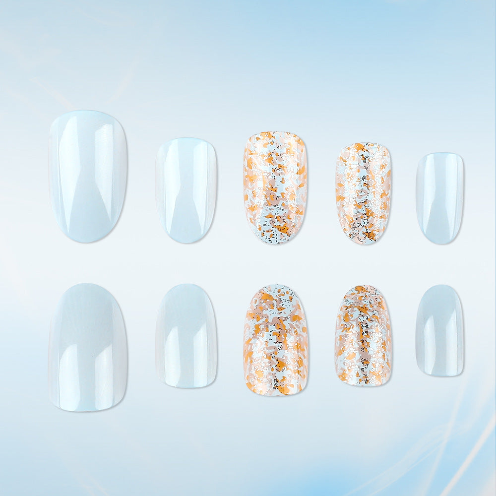 Celestial Dreams Medium Oval Light Blue with Iridescent Glitter Accents Press On Nail Set