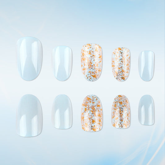 Celestial Dreams Medium Oval Light Blue with Iridescent Glitter Accents Press On Nail Set